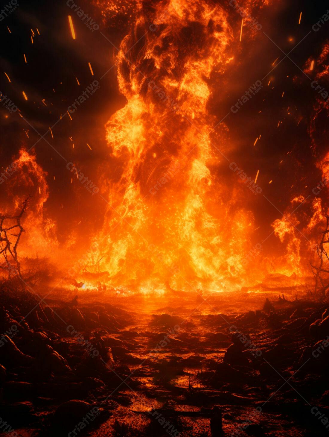 Incêndio infernal paisagem noturna
