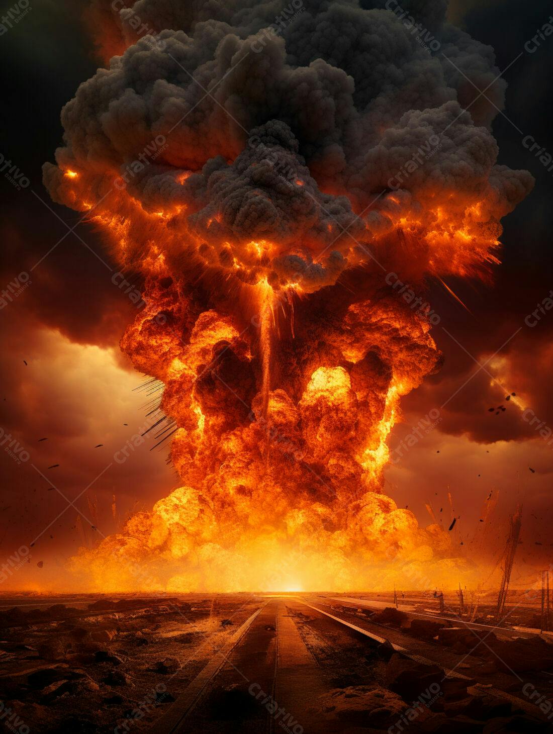Explosão nuclear devastadoramente laranja