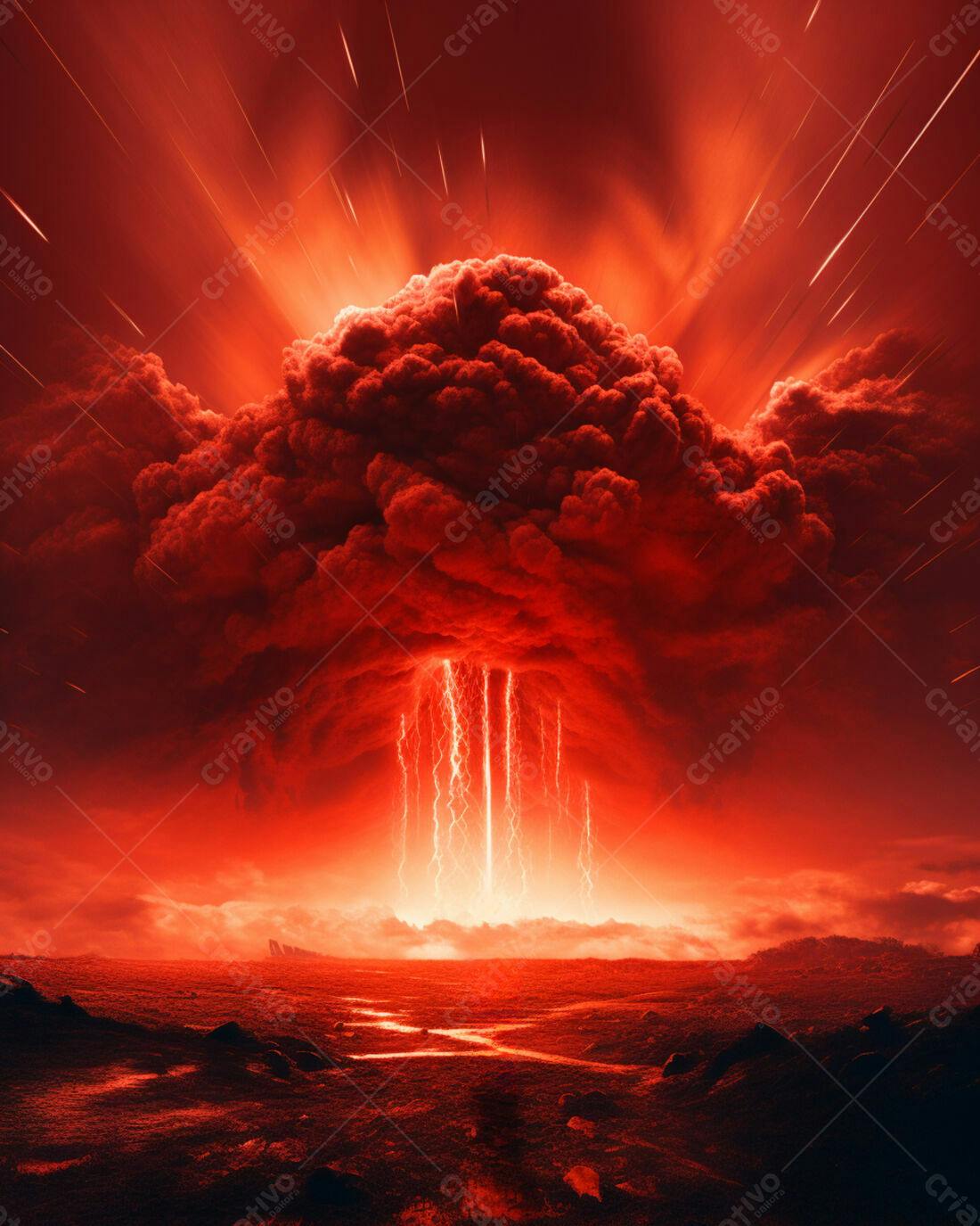 Tempestade infernal com raios vermelhos