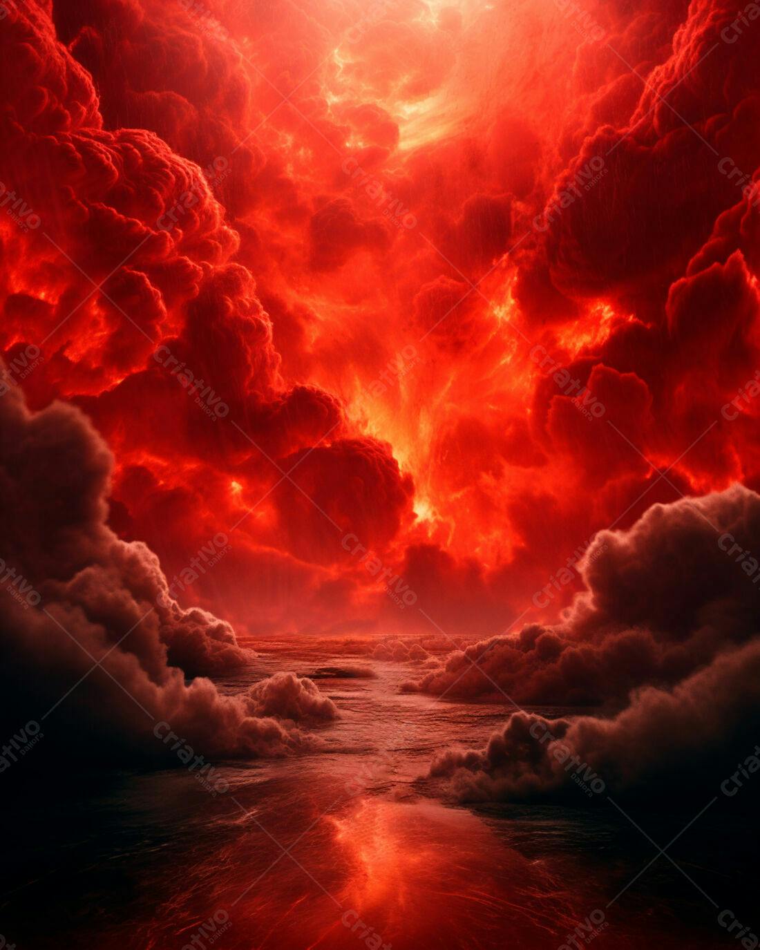 Céu Vermelho Incandescente sobre o Mar