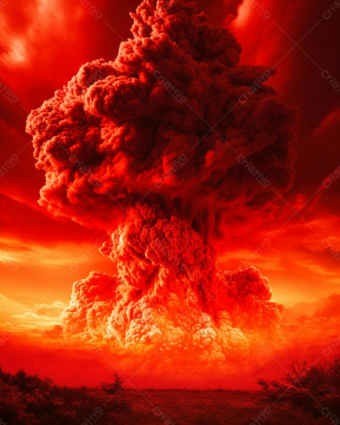 Explosão nuclear em tons de vermelho