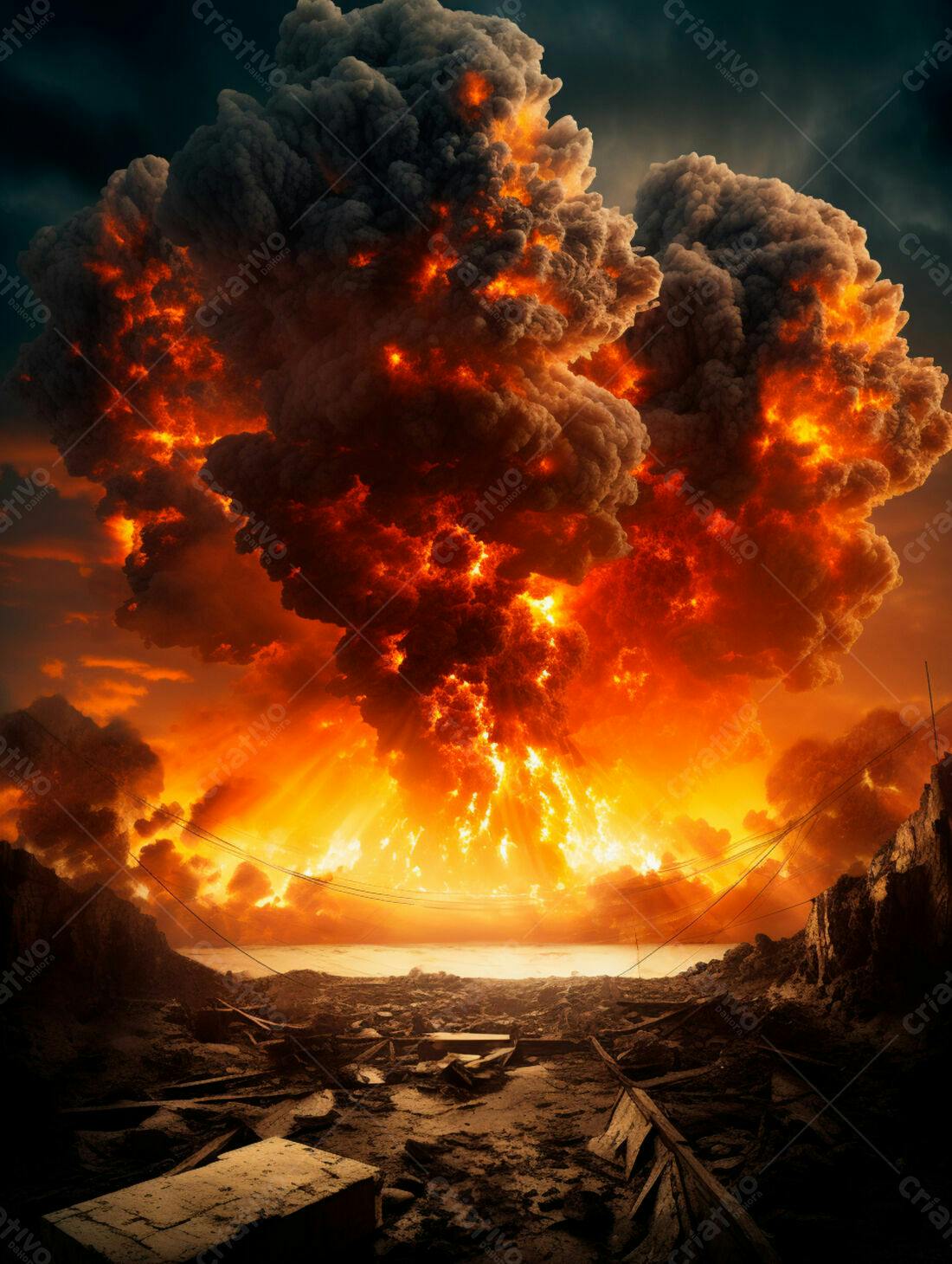 Explosão nuclear paisagem desolada