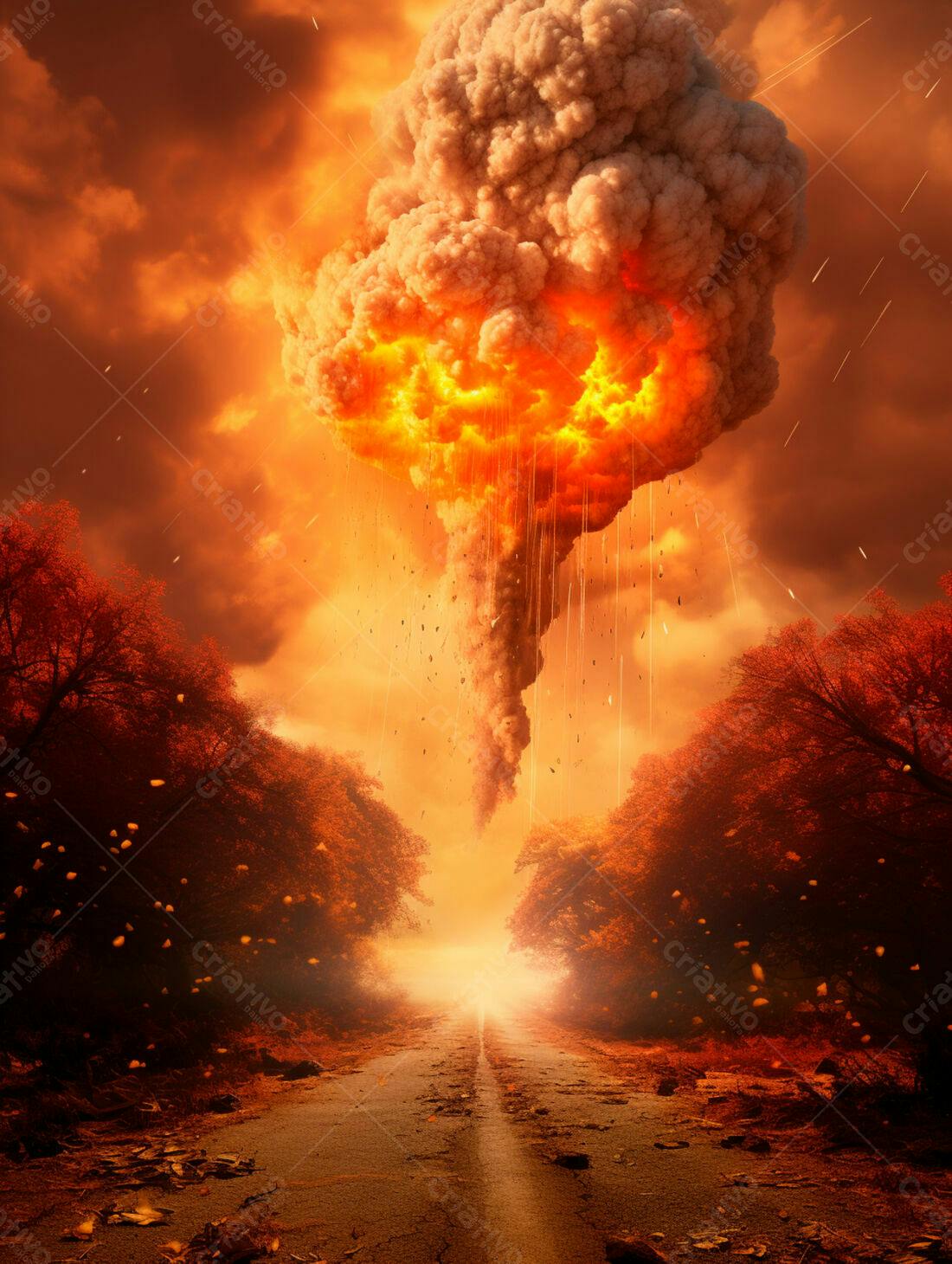 Explosão nuclear paisagem desolada