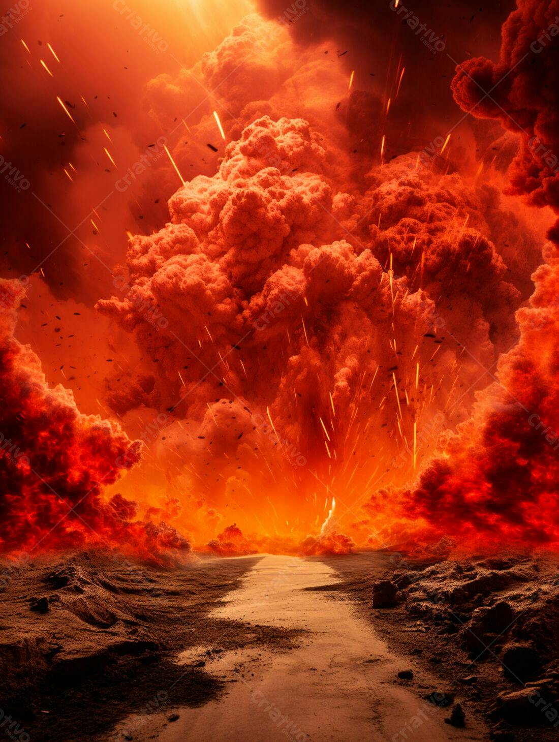Erupção vulcânica apocalíptica paisagem infernal