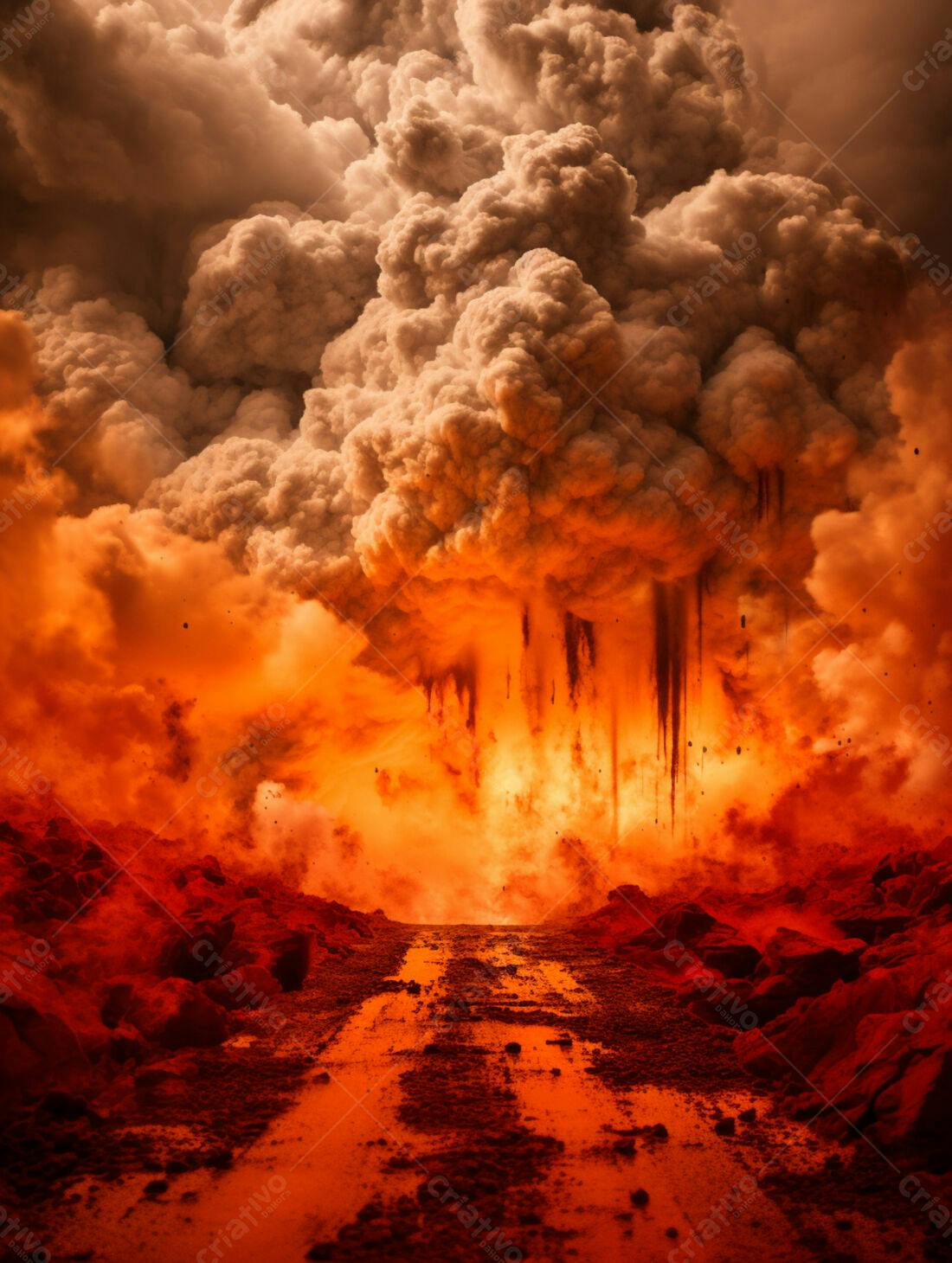 Erupção vulcânica infernal paisagem infernal