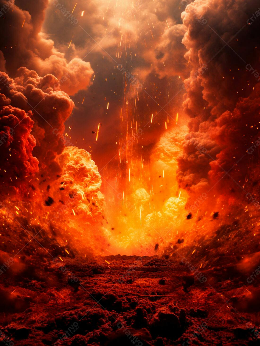 Erupção vulcânica infernal paisagem infernal
