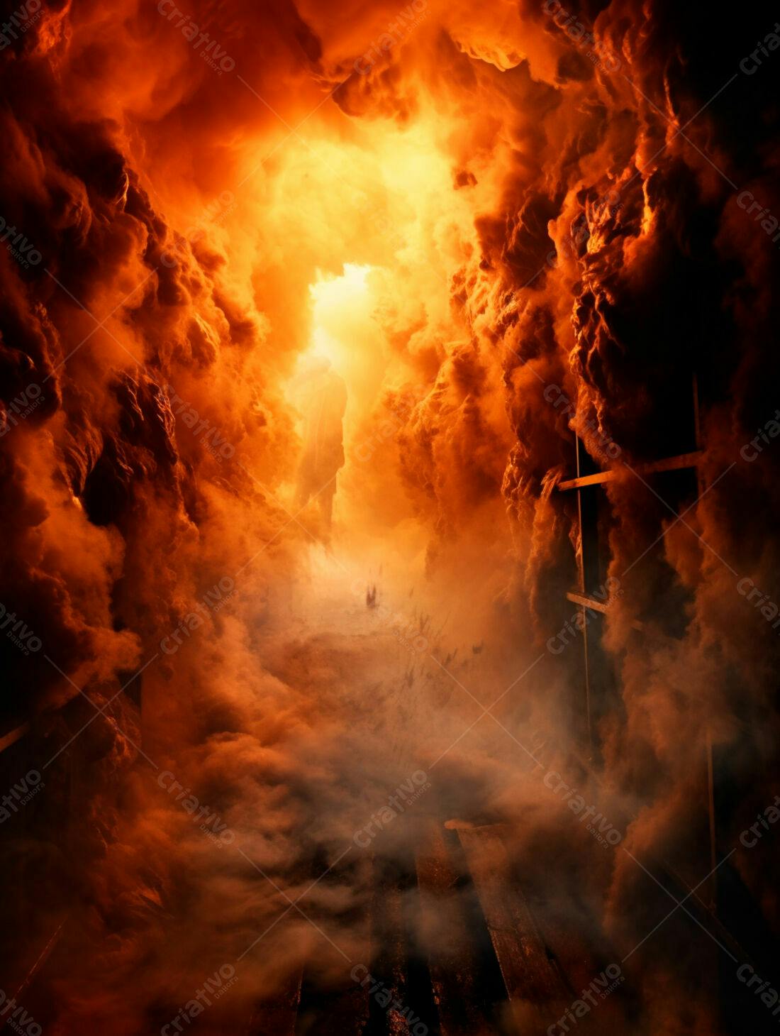 Caminho nebuloso em tons de laranja e vermelho