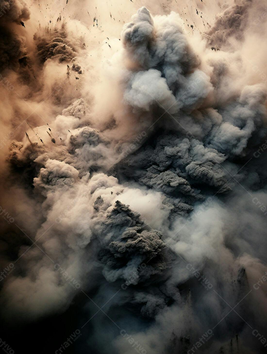 Erupção vulcânica cinza e marrom