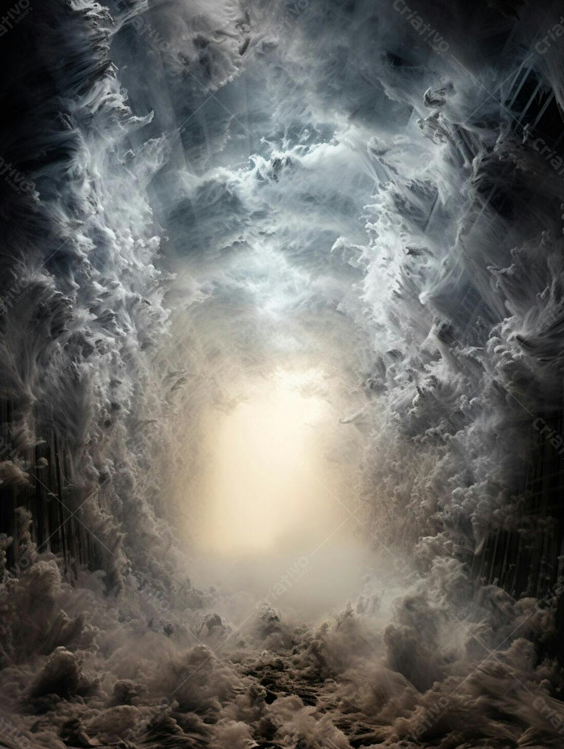 Portal de Nuvens Grises e Luz Dourada