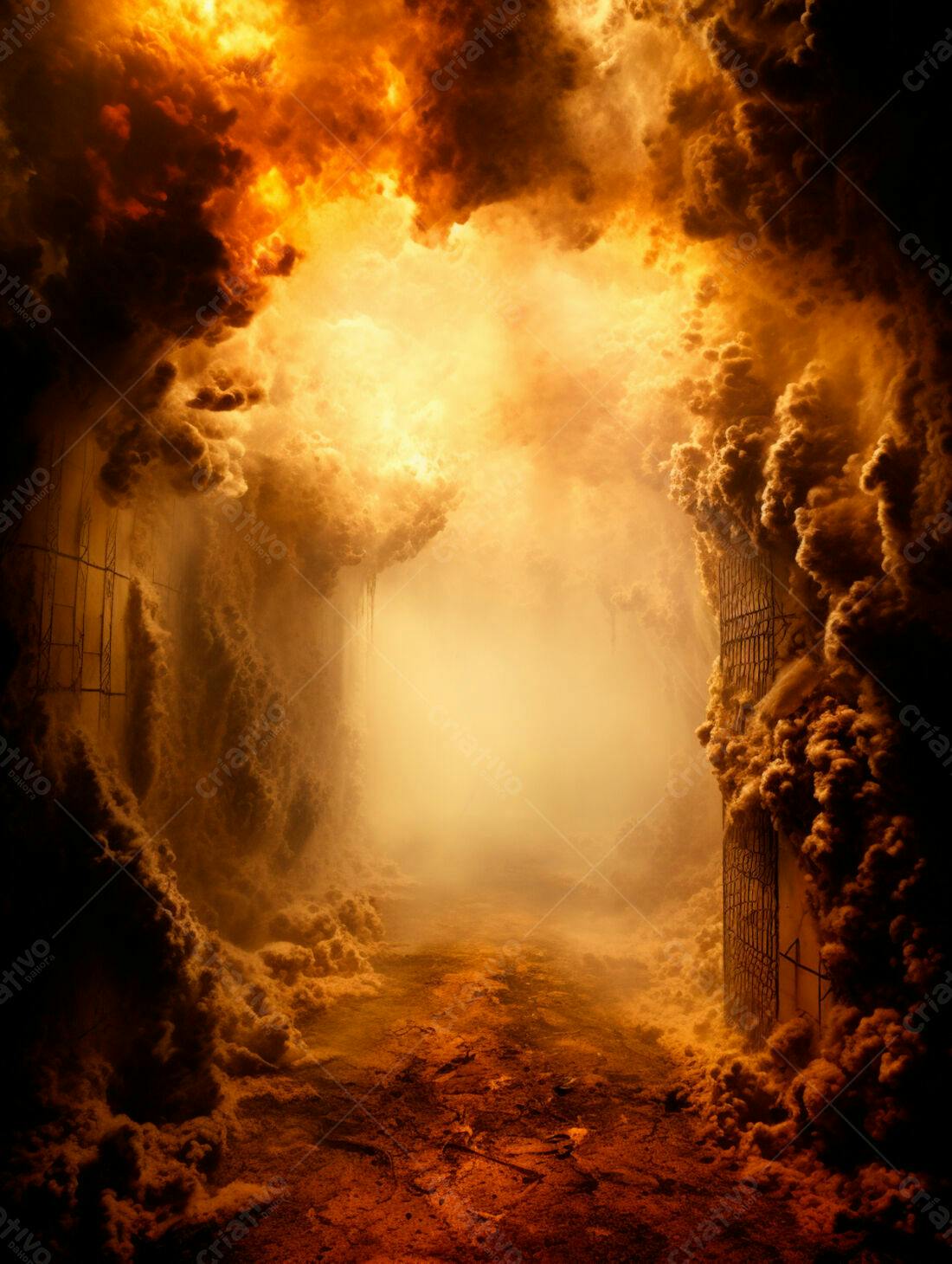 Corredor nebuloso em tons de laranja e marrom