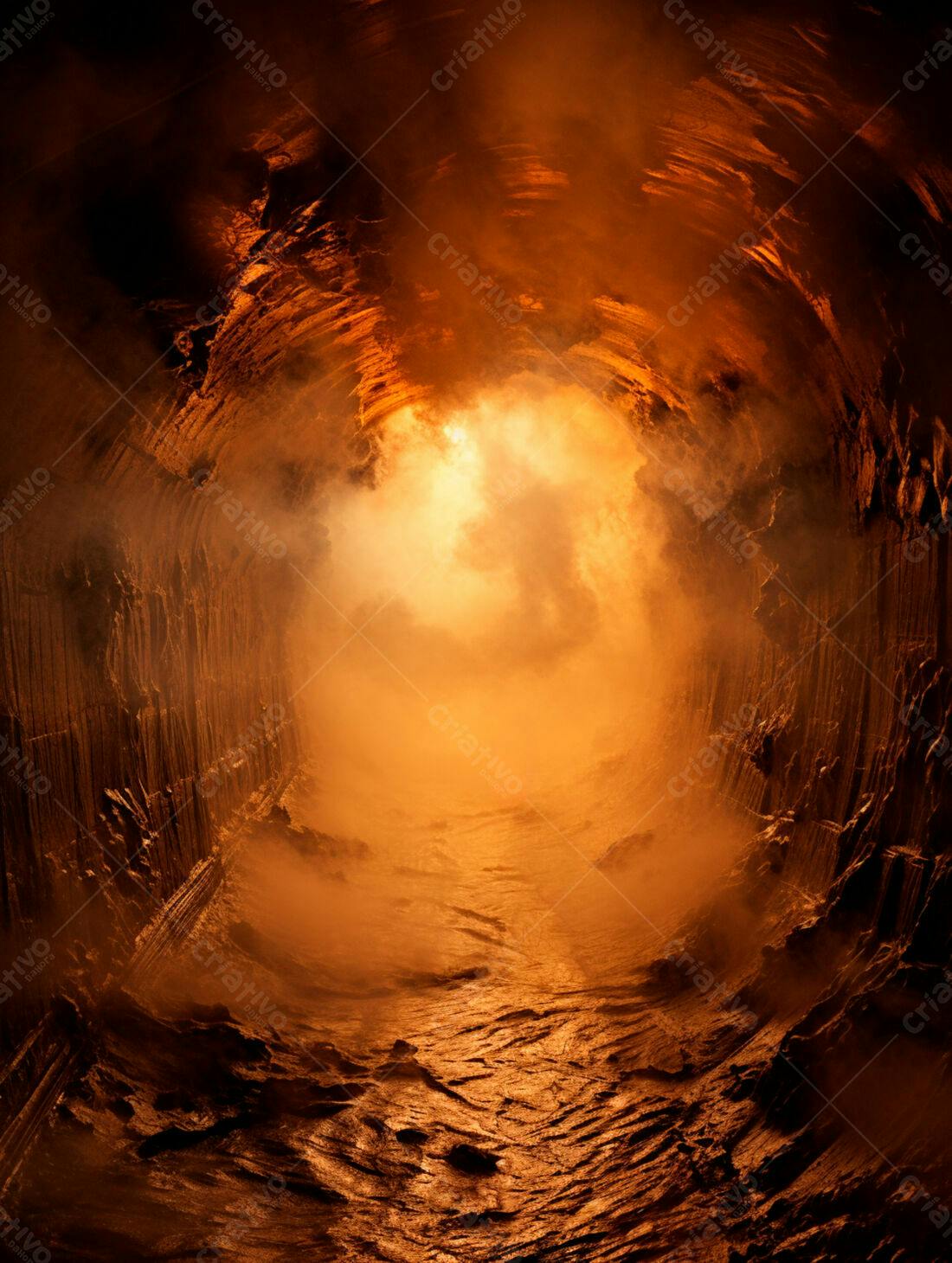 Túnel de fogo e névoa laranja
