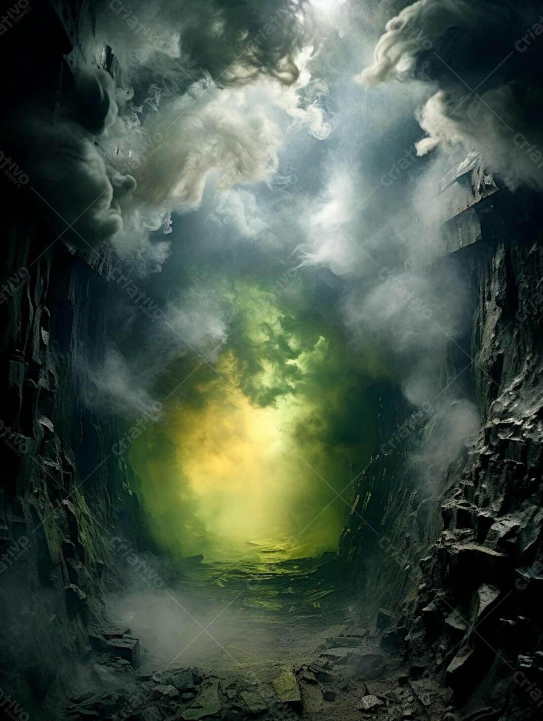 Caminho nebuloso em canyon rochoso