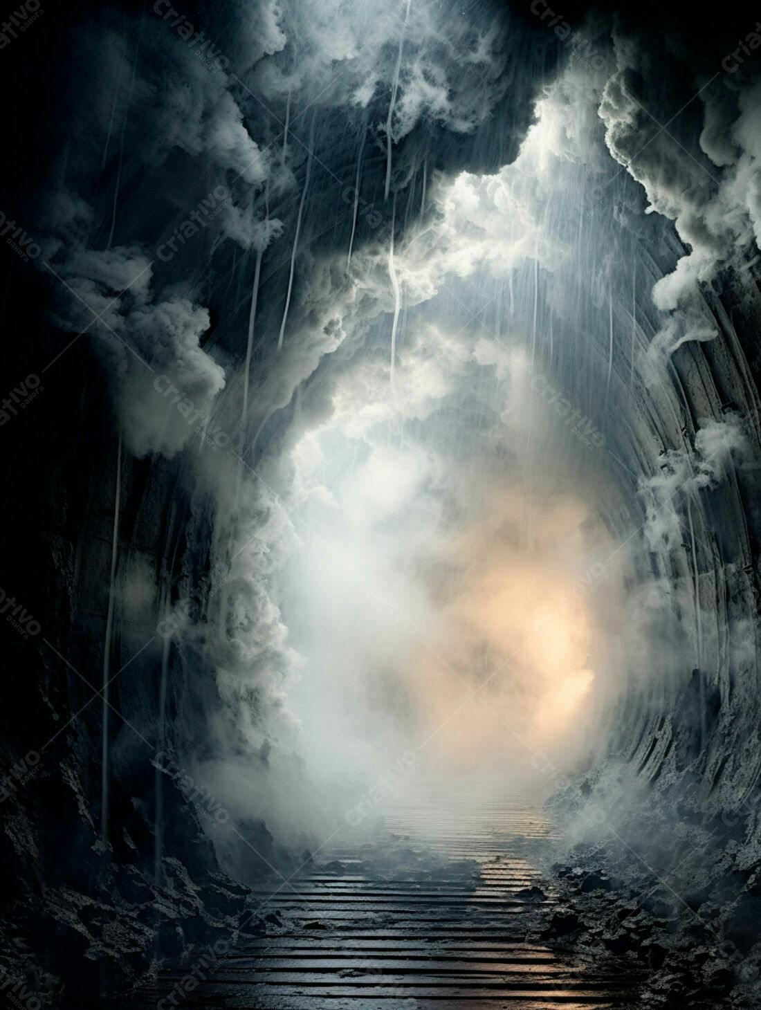 Túnel nebuloso com luz ao fundo
