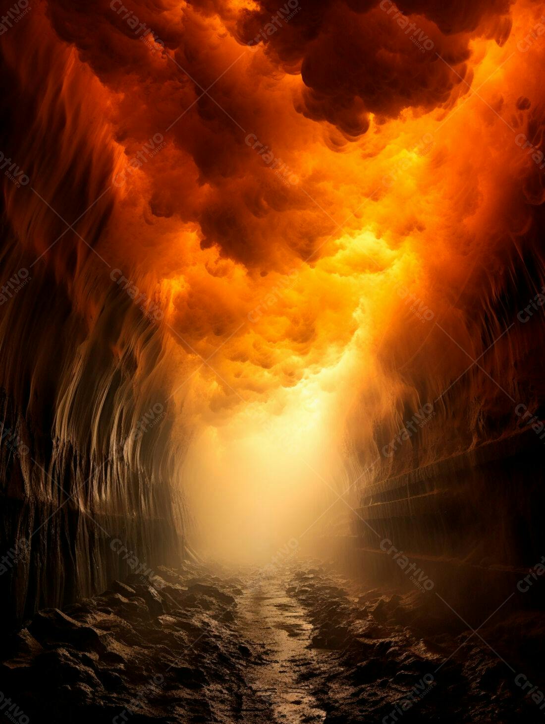 Túnel de Fogo e Nuvens Laranja