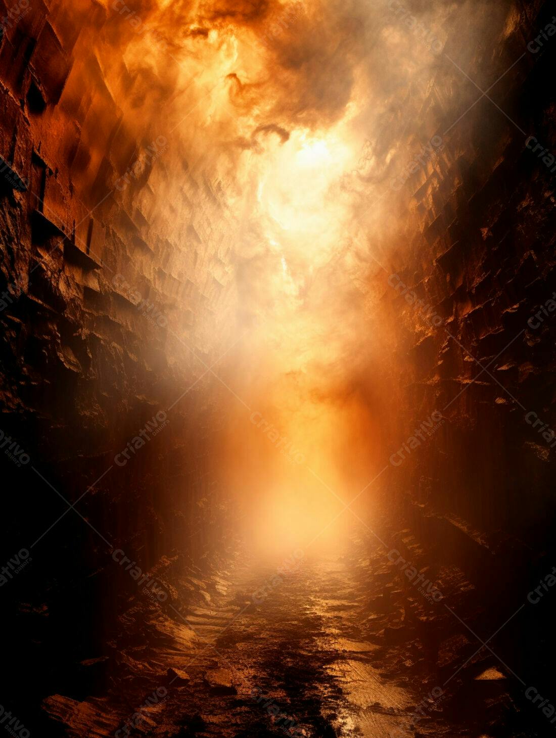 Caminho infernal de fogo e sombras