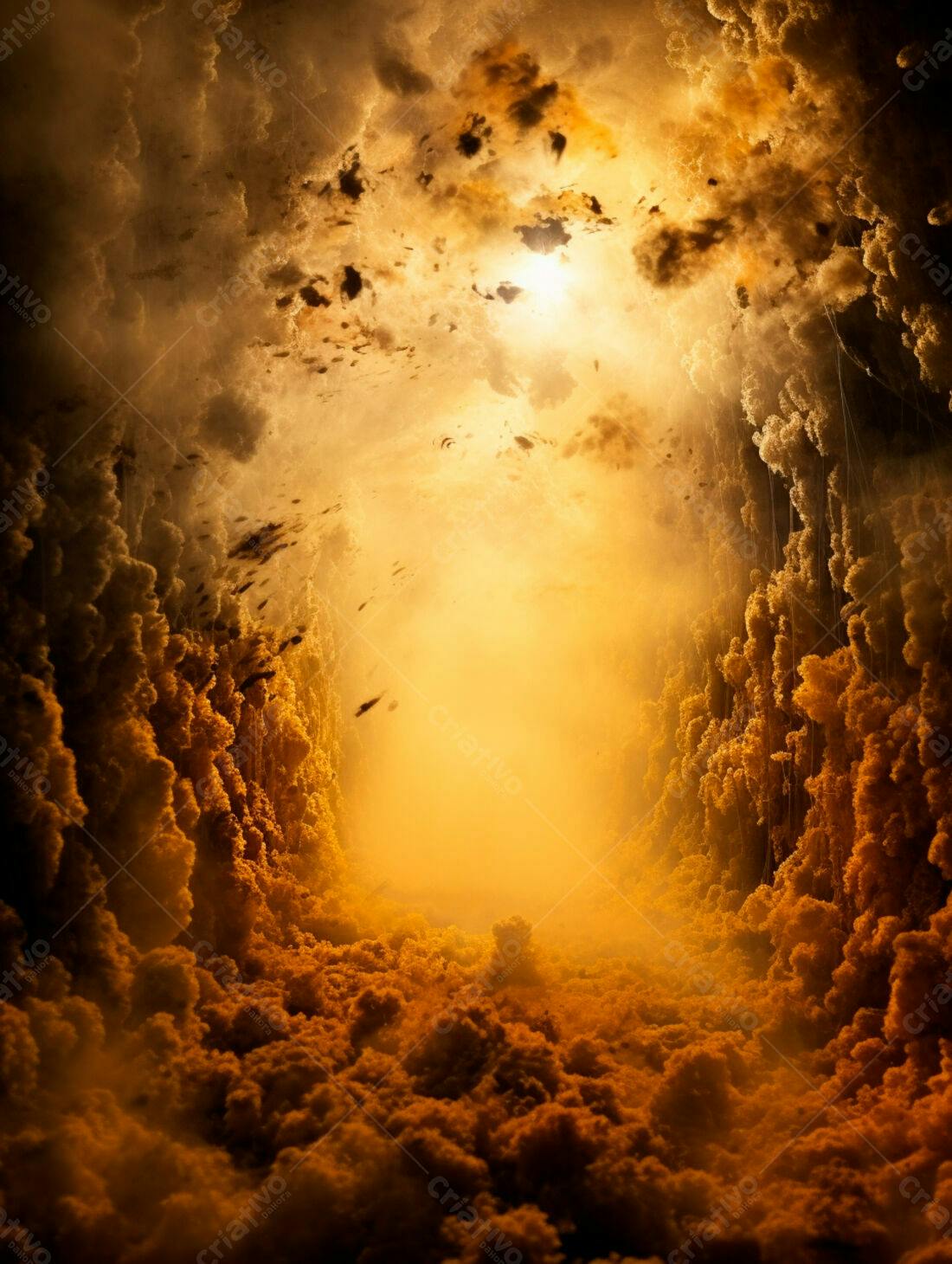 Caminho dourado entre nuvens