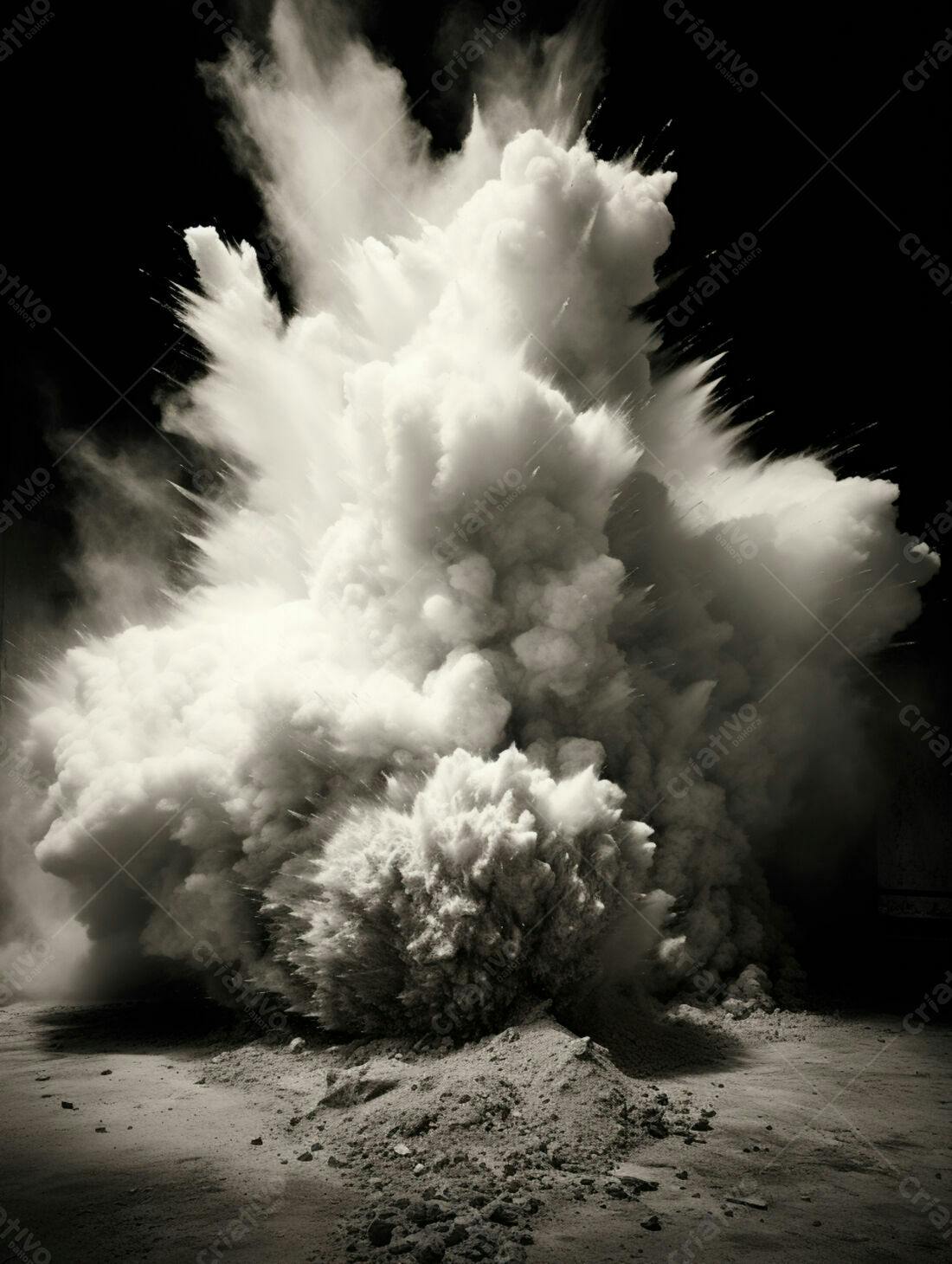Explosão de poeira em tons de cinza
