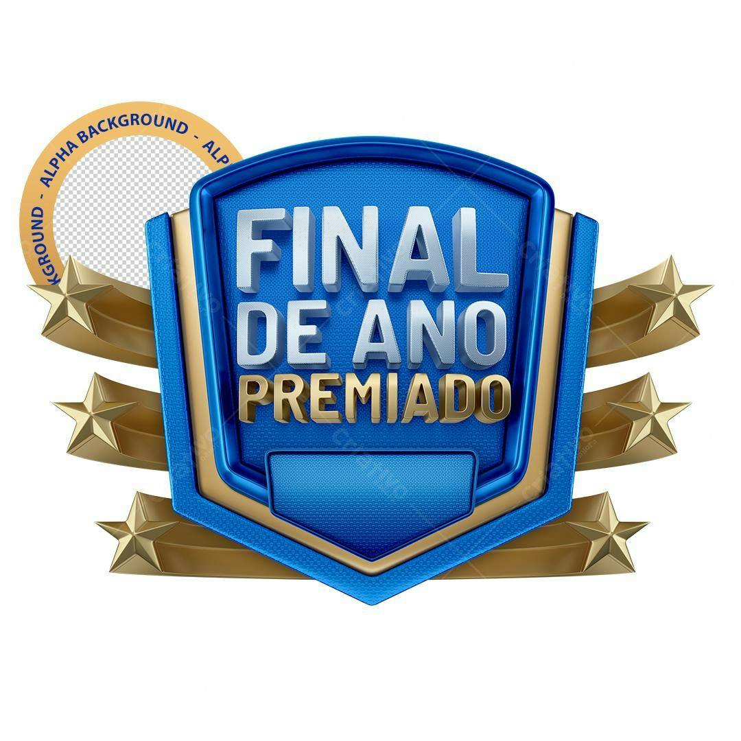 Selo 3D premiação final de ano azul e dourado