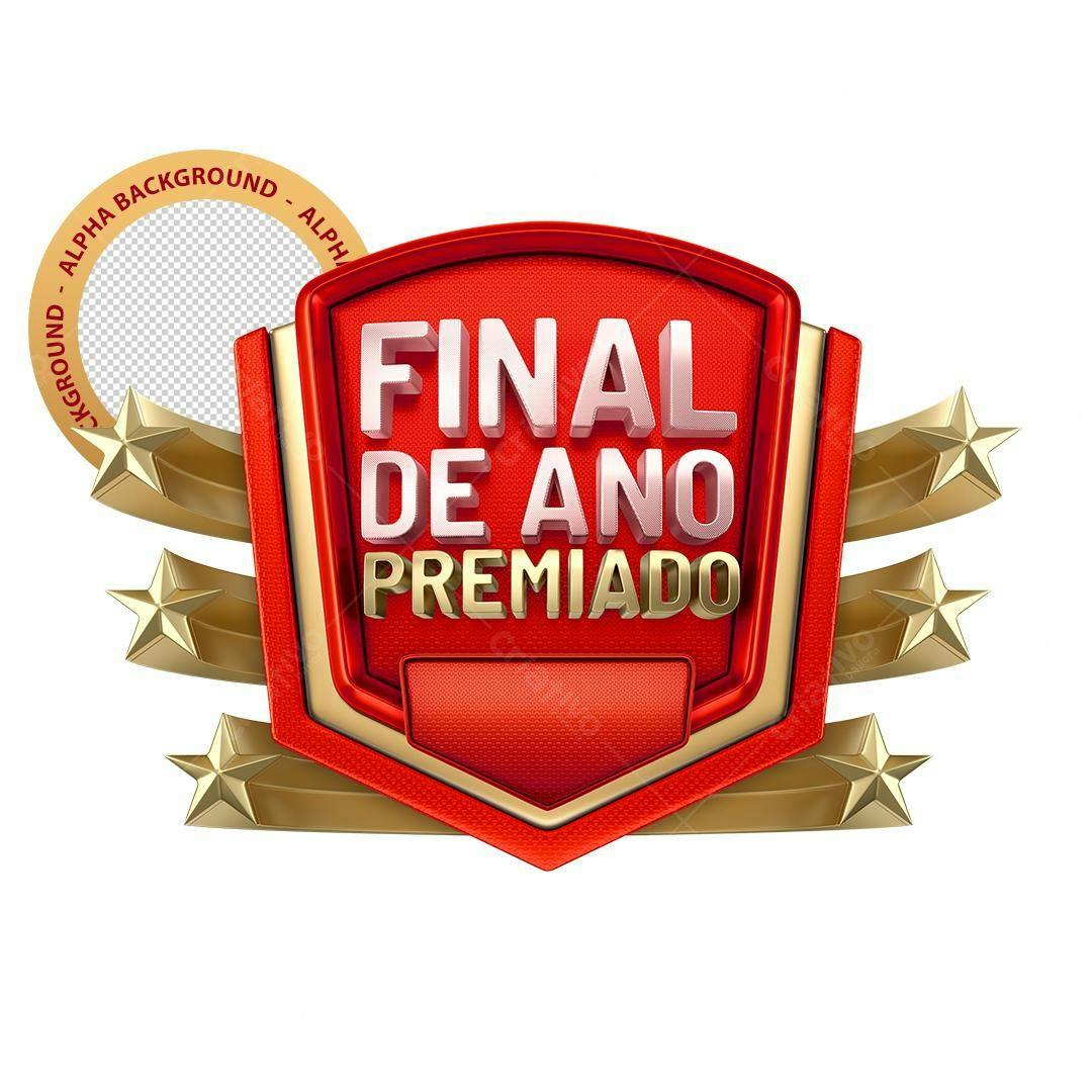 Selo 3D de premiação final de ano vermelho e dourado