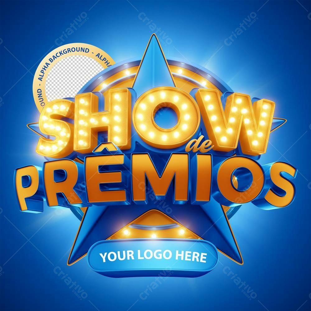 Selo 3D premiação azul e dourado estilo retrô