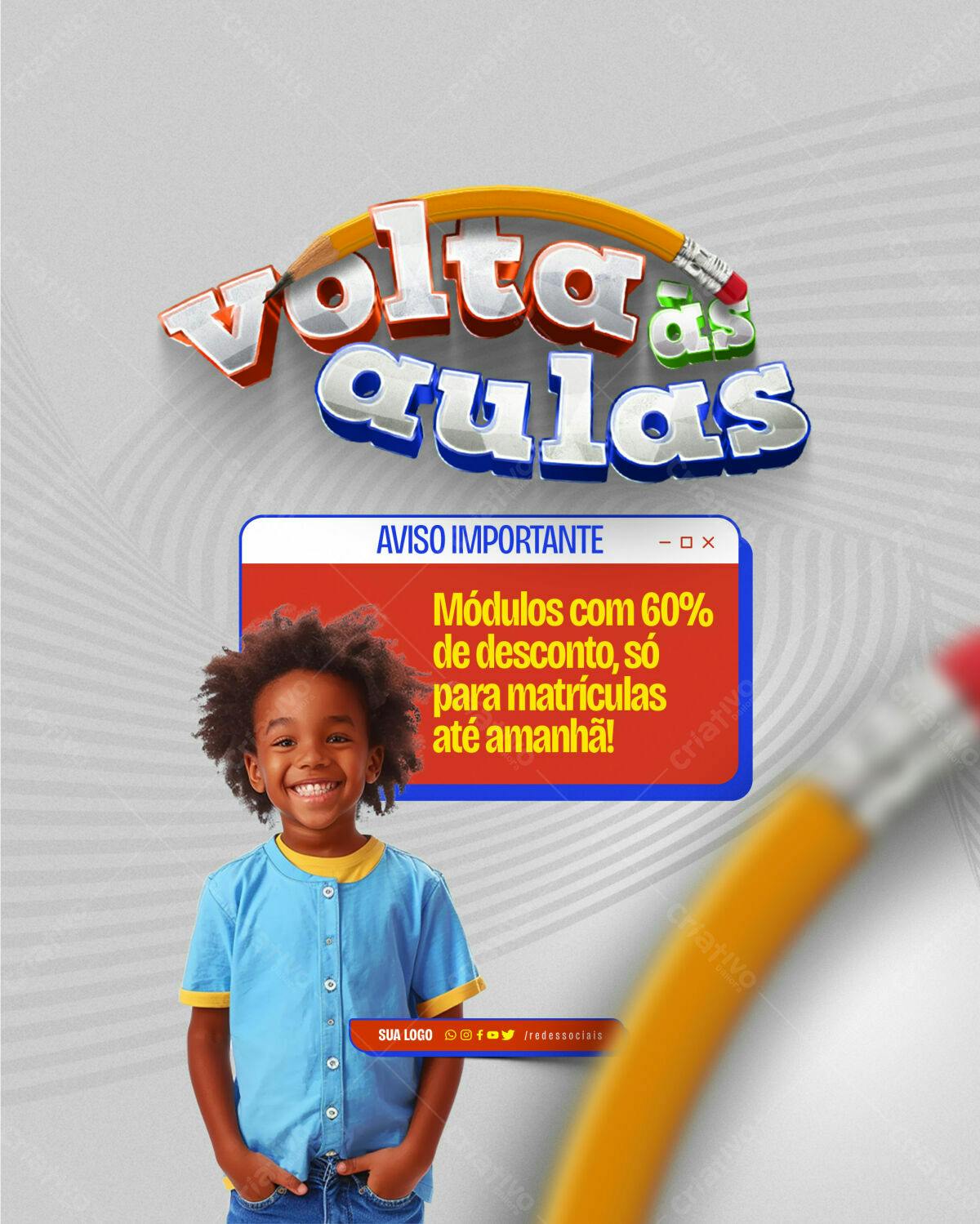 Flyer Volta às Aulas com Desconto PSD Editável