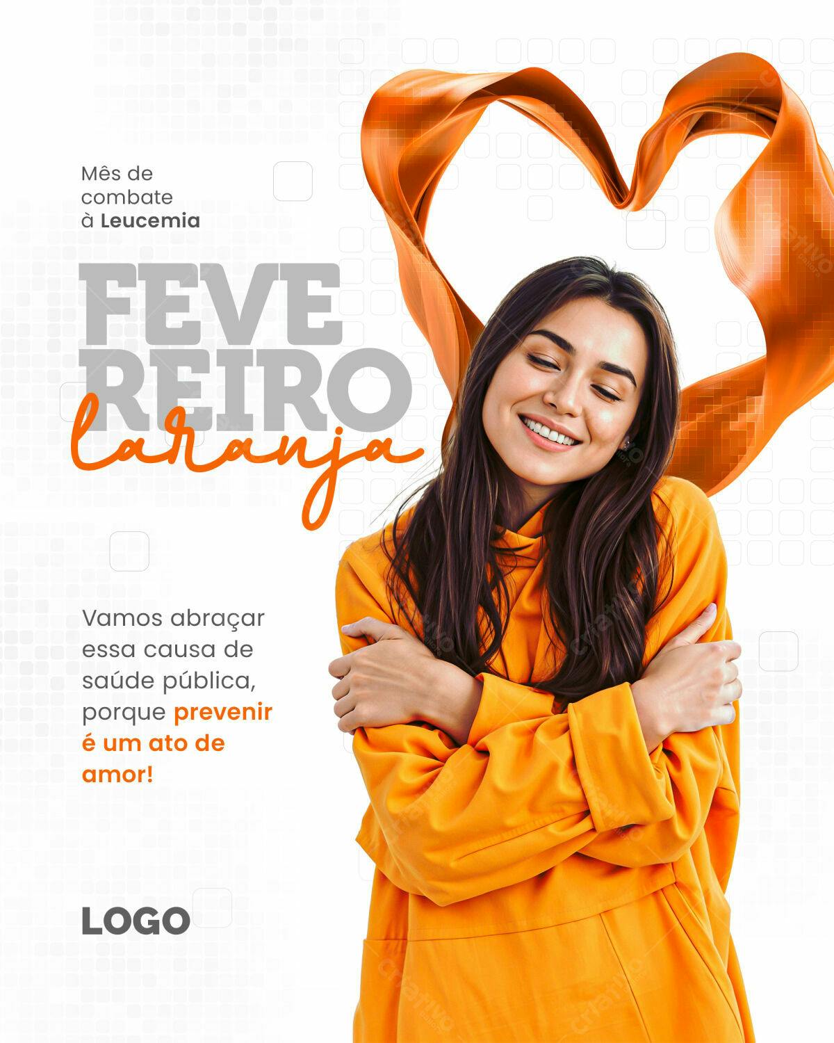 Flyer Fevereiro Laranja para Campanha de Combate à Leucemia PSD Editável