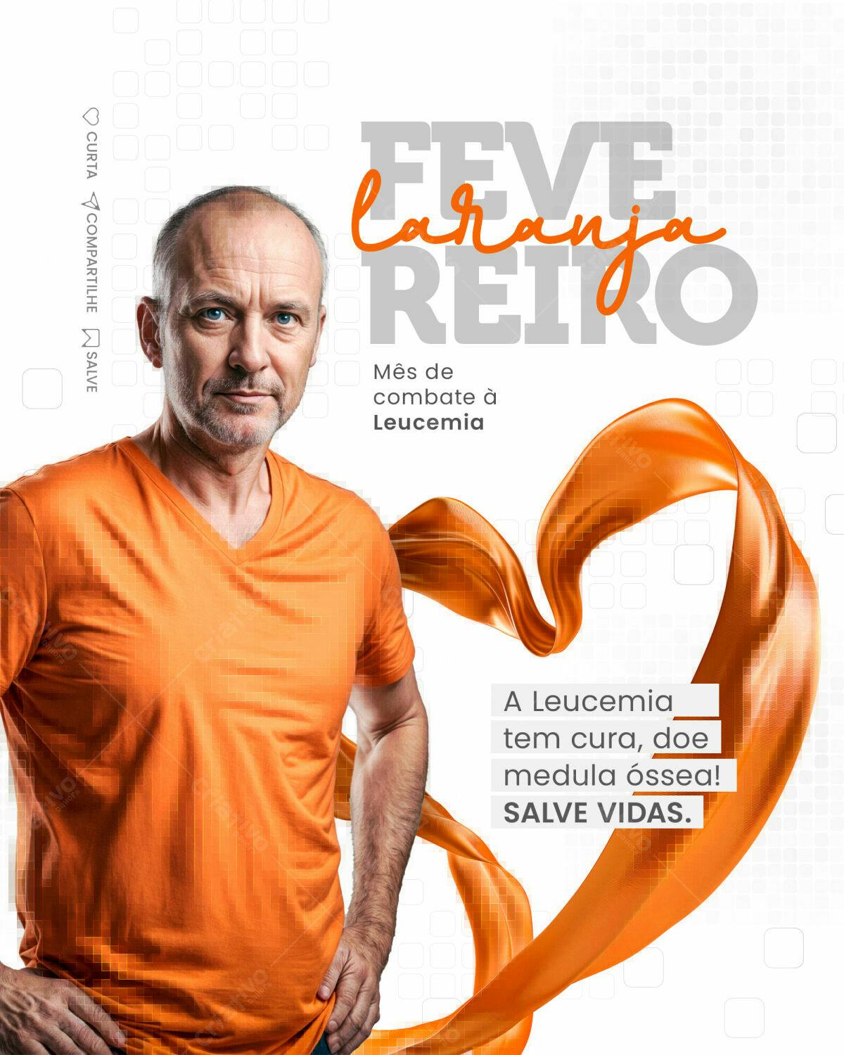 Flyer Fevereiro Laranja para Combate à Leucemia PSD Editável