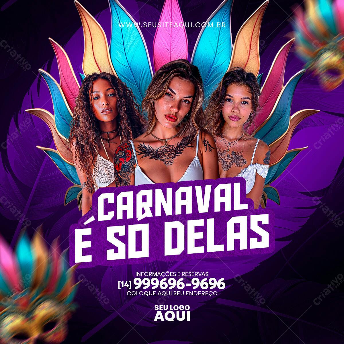 Flyer Carnaval para Festa Feminina PSD Editável