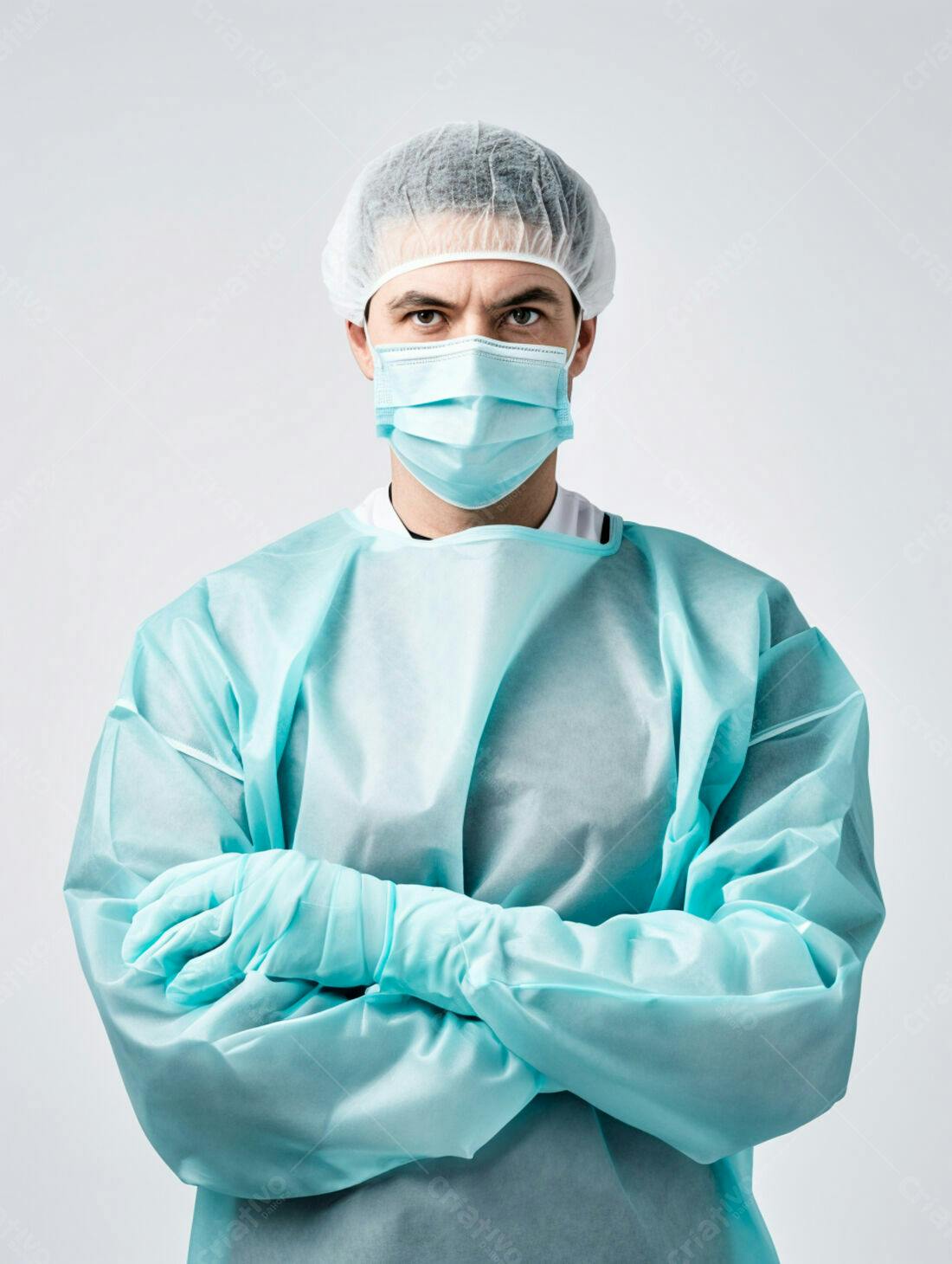 Médico usando máscara e avental cirúrgico