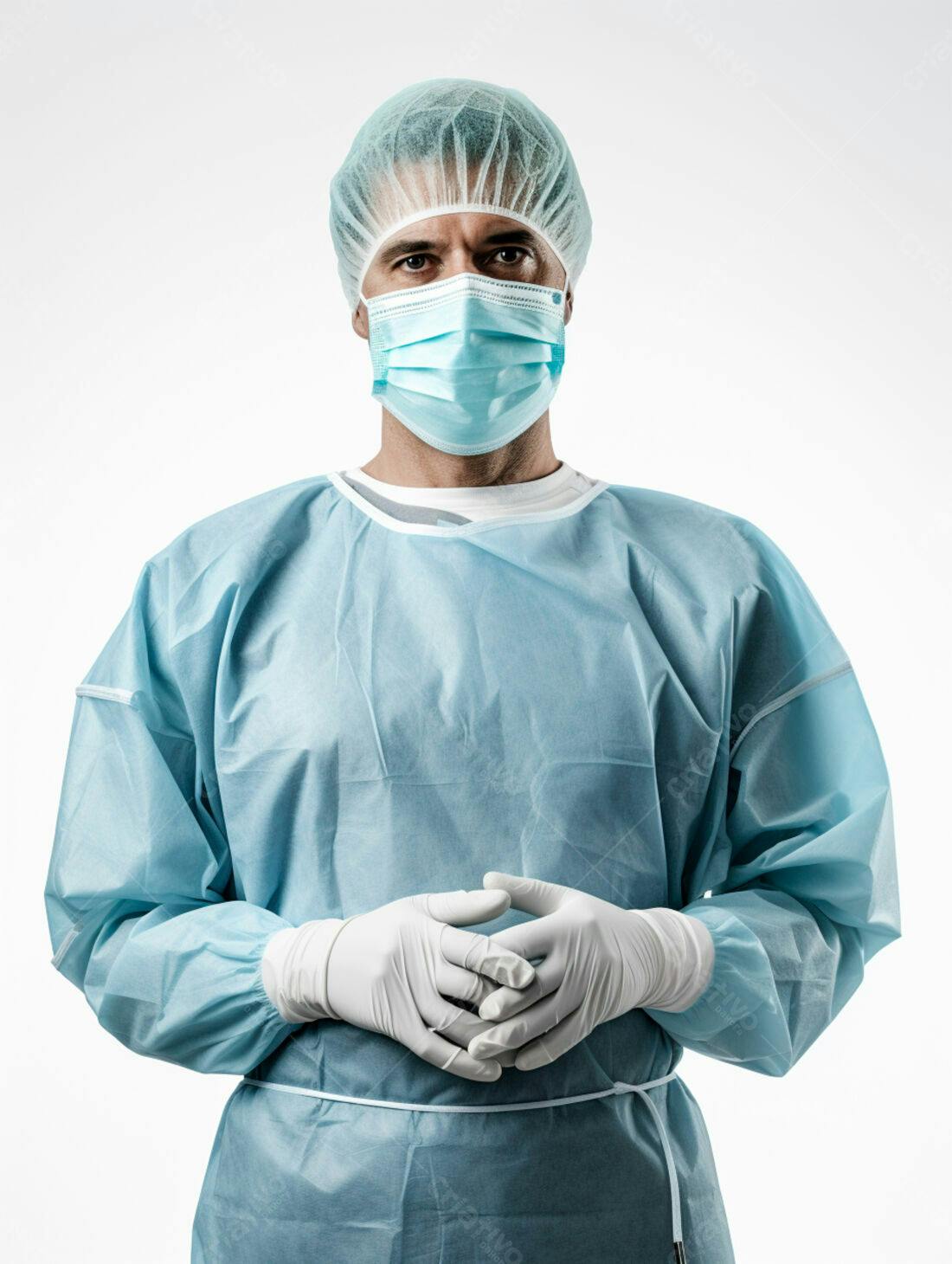 Médico usando máscara e avental cirúrgico