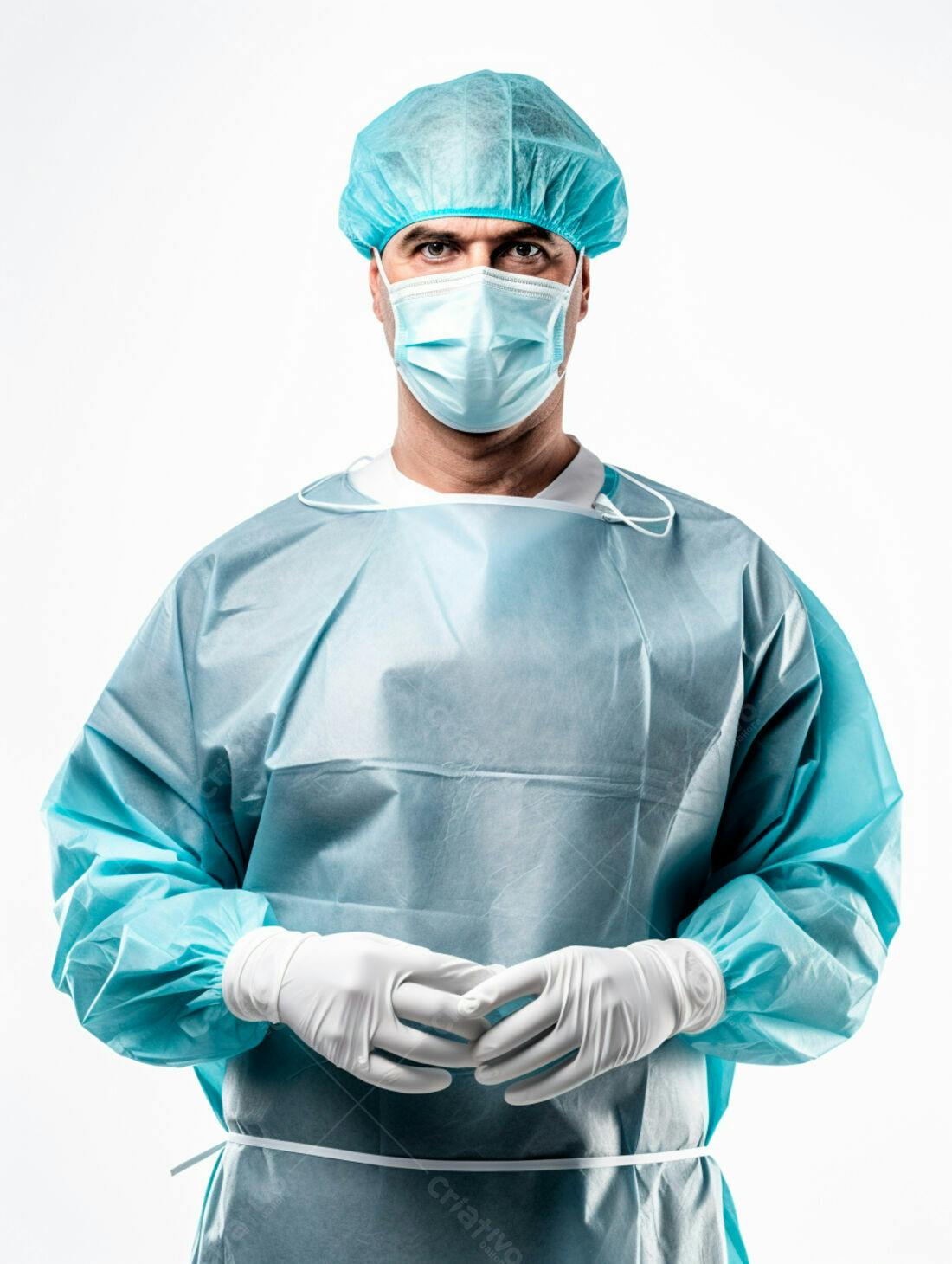 Cirurgião pronto para cirurgia uniforme azul claro