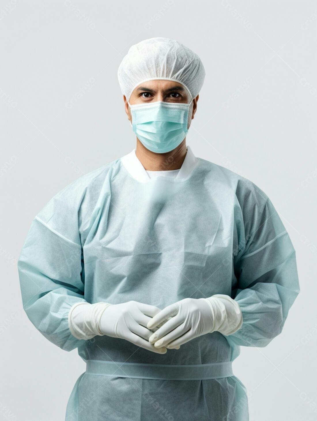 Médico usando máscara e jaleco cirúrgico
