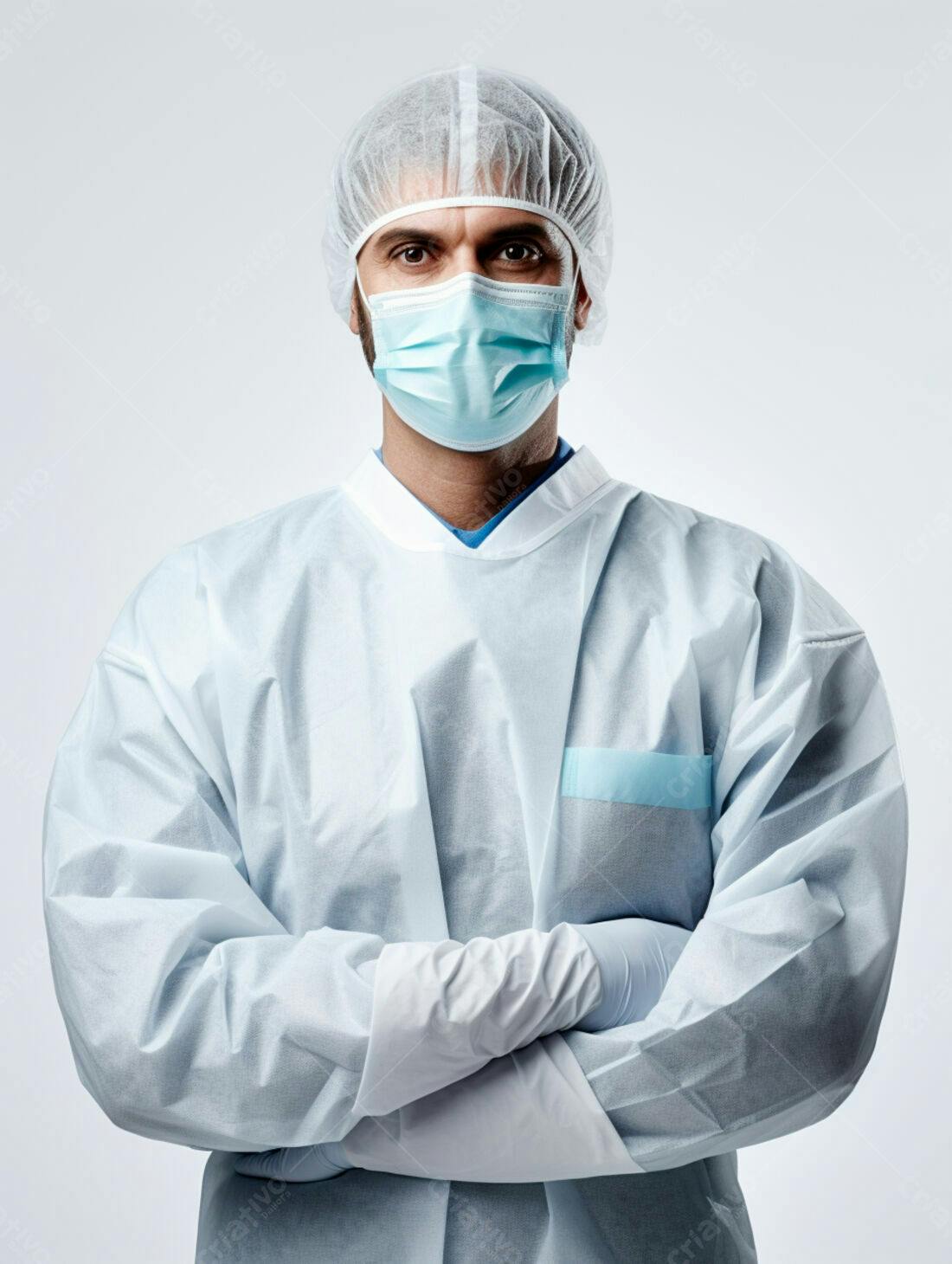 Cirurgião profissional com uniforme azul claro