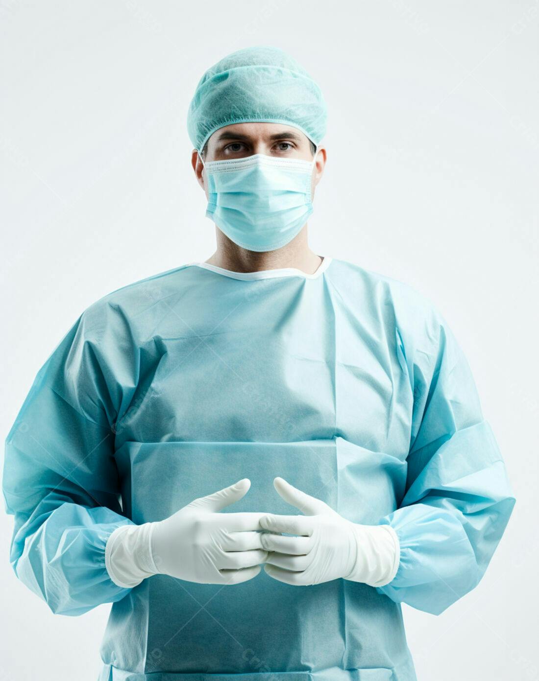 Cirurgião em uniforme azul claro