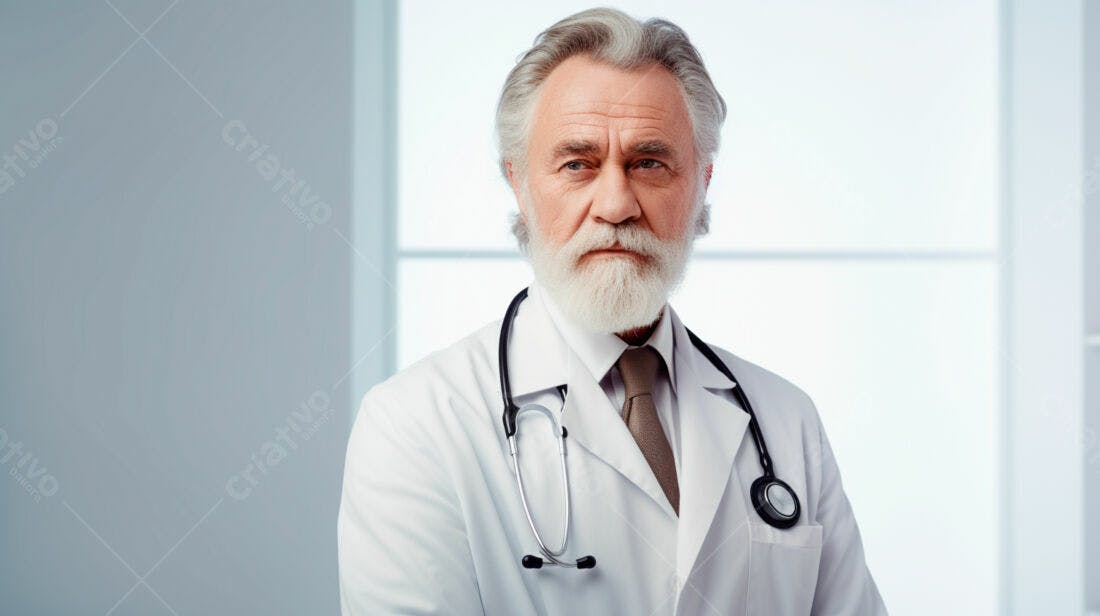 Médico sênior com barba branca em consultório