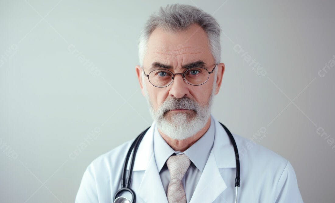 Médico sênior com jaleco e estetoscópio