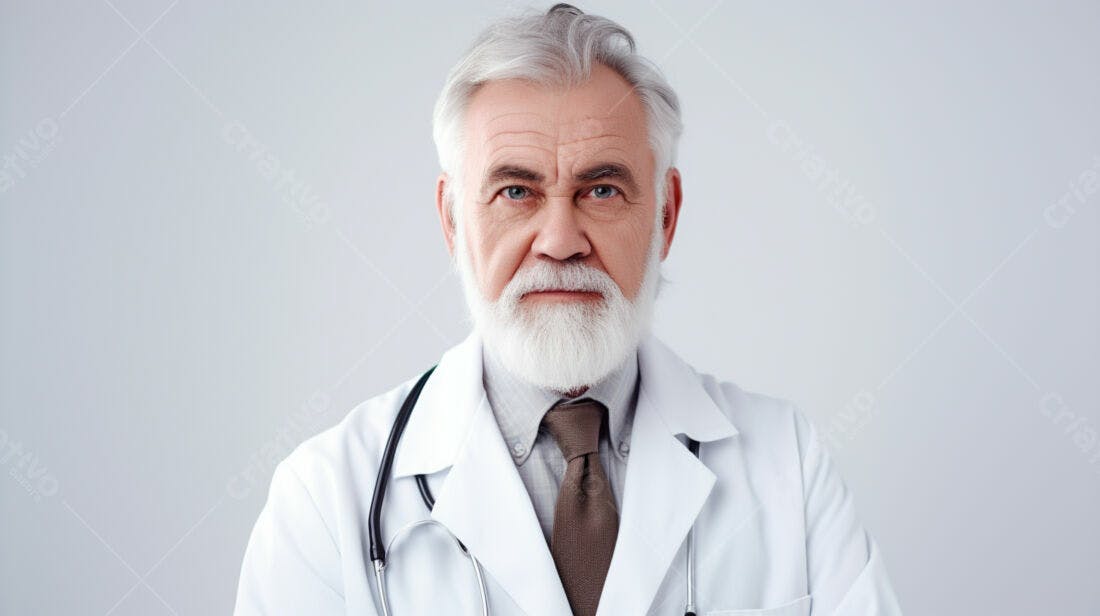 Médico Sênior com Barba Branca em Consultório