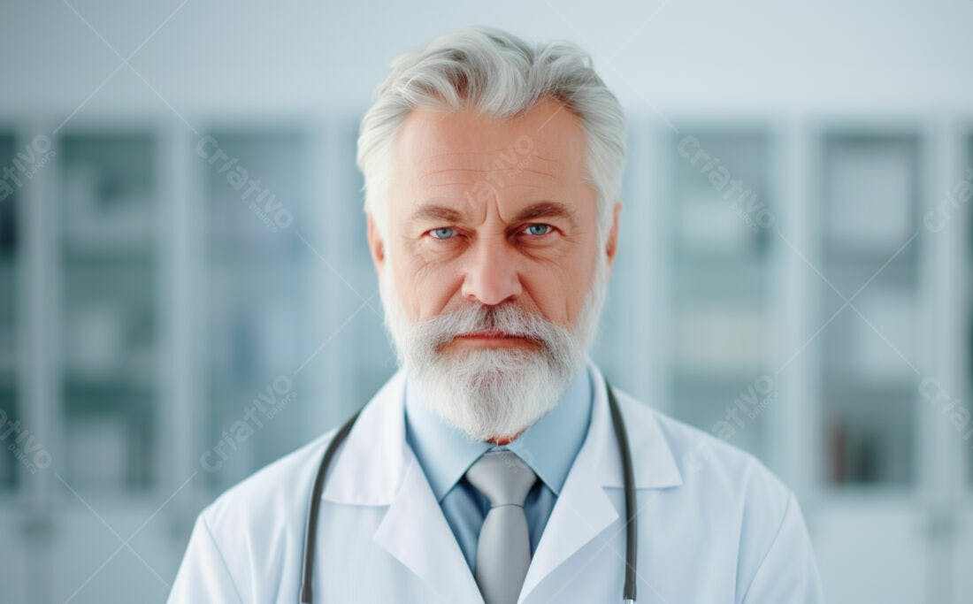 Médico sênior com barba branca em consultório