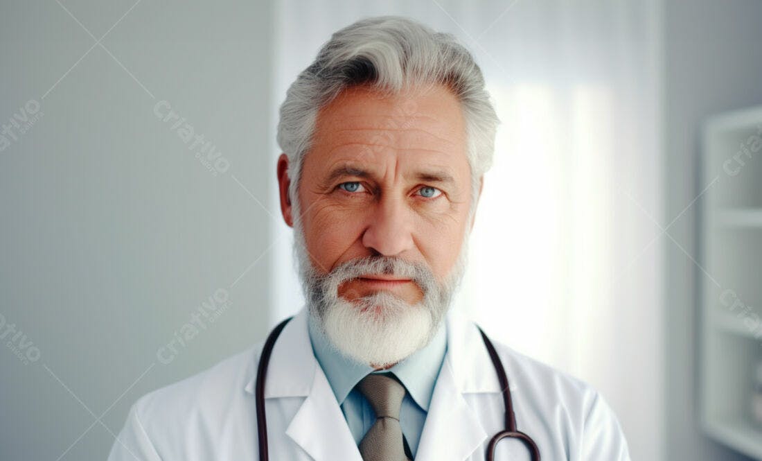 Médico sênior com barba branca em consultório