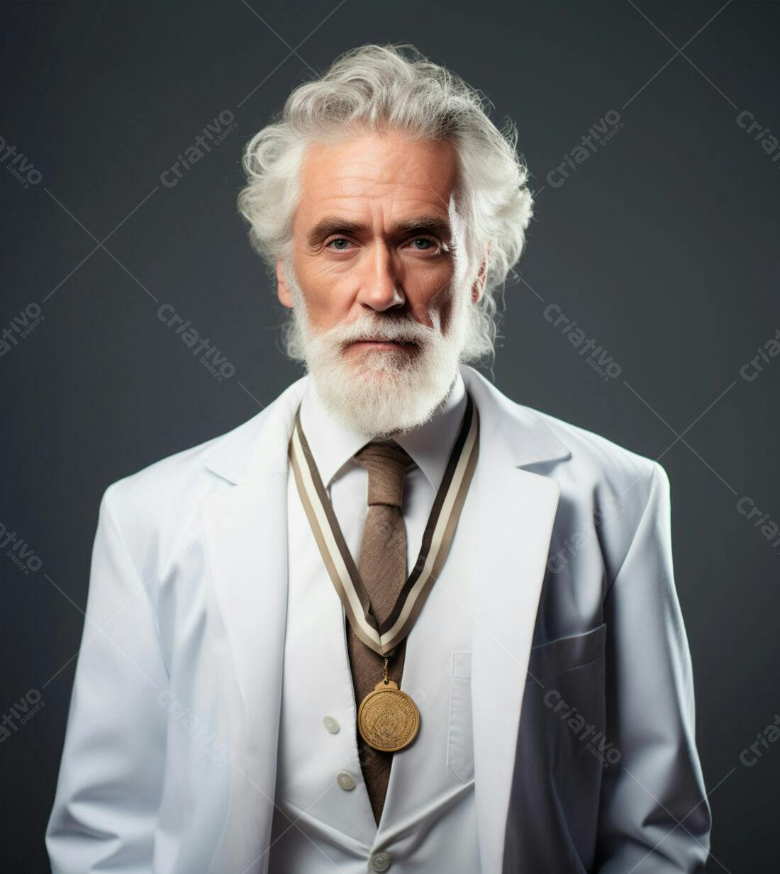 Homem Sênior com Medalha e Jaleco Branco