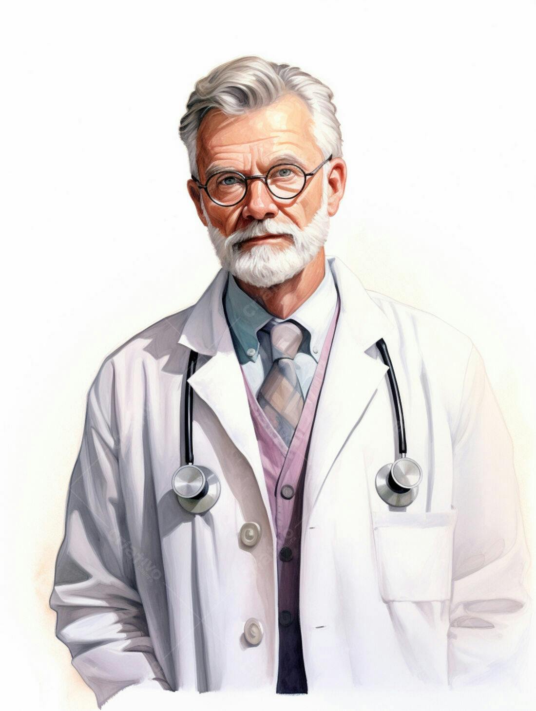 Médico sênior com jaleco branco