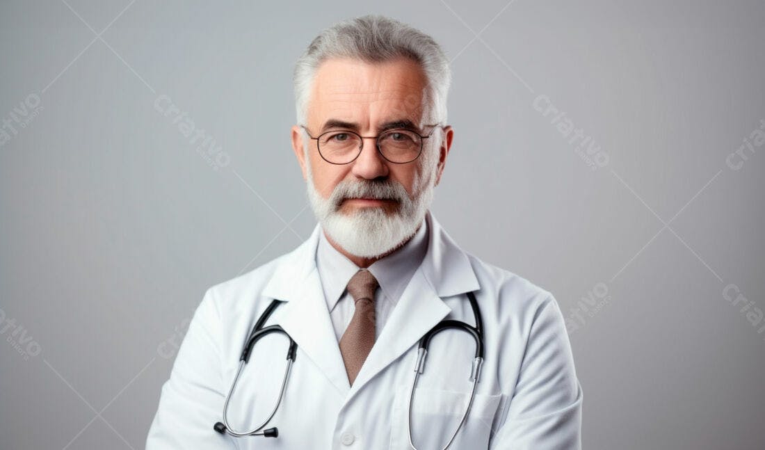 Médico sênior com jaleco branco