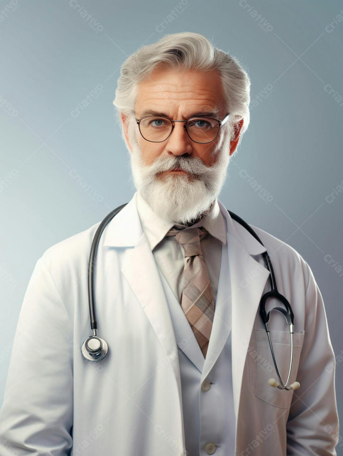 Médico sênior com barba branca e óculos