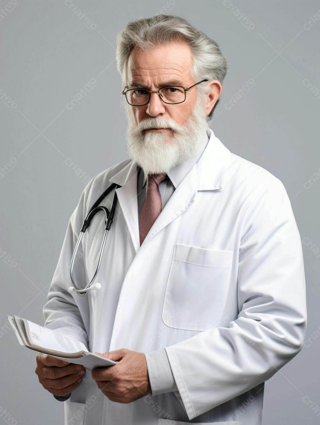 Médico sênior com prontuário médico