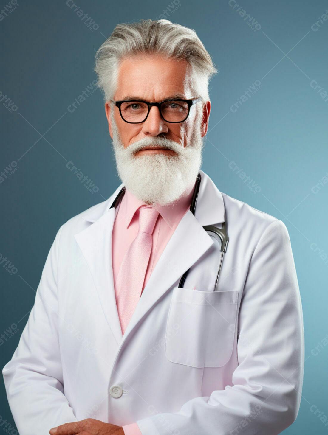 Médico sênior com barba branca e óculos