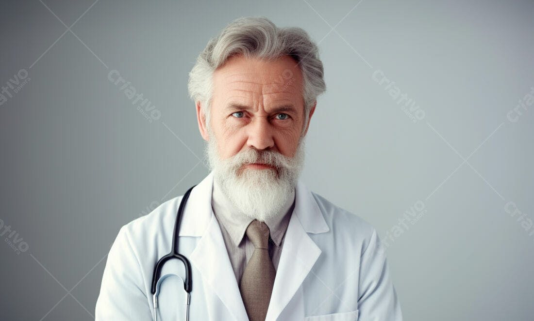 Médico Sênior com Barba Branca e Jaleco