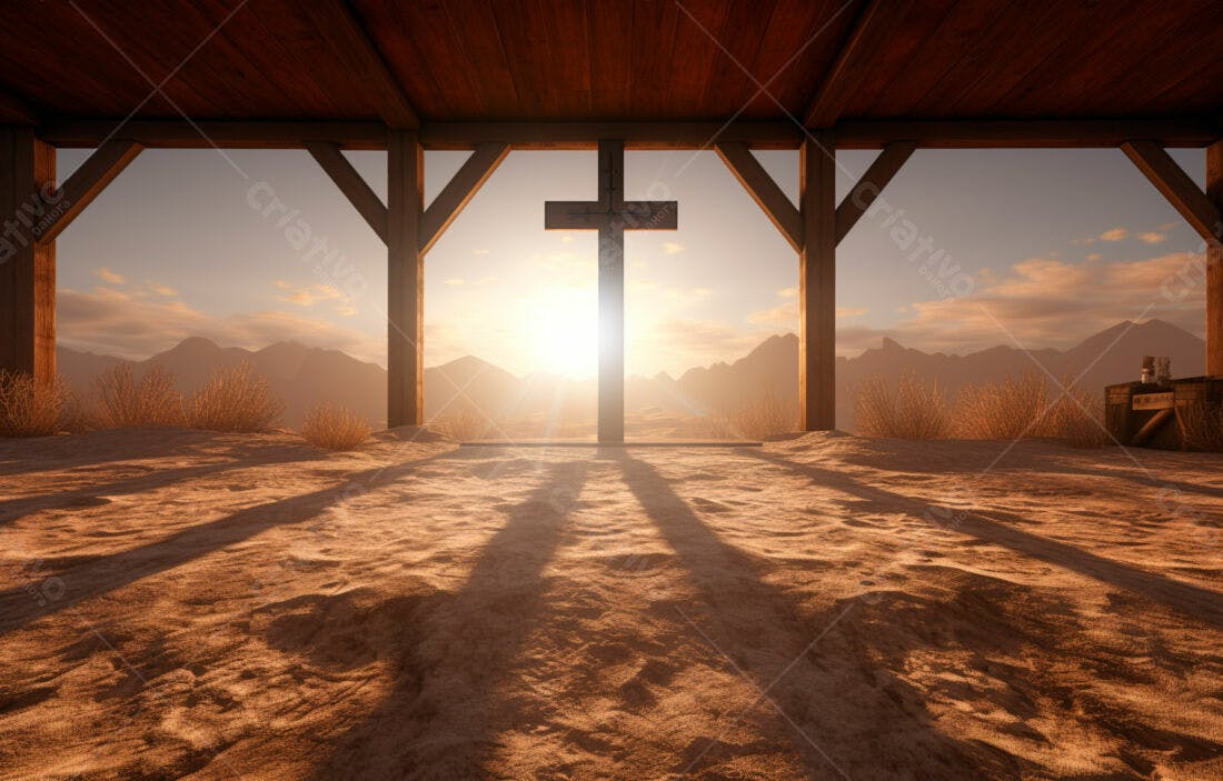 Cruz no Deserto ao Pôr do Sol