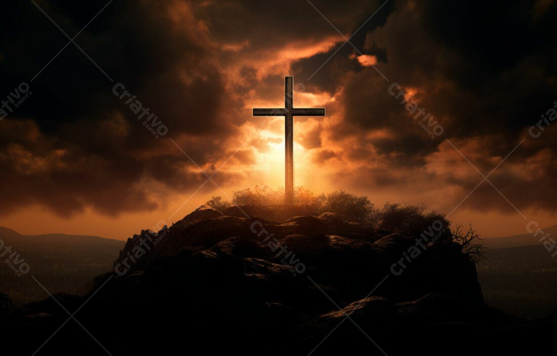 Cruz em montanha ao pôr do sol