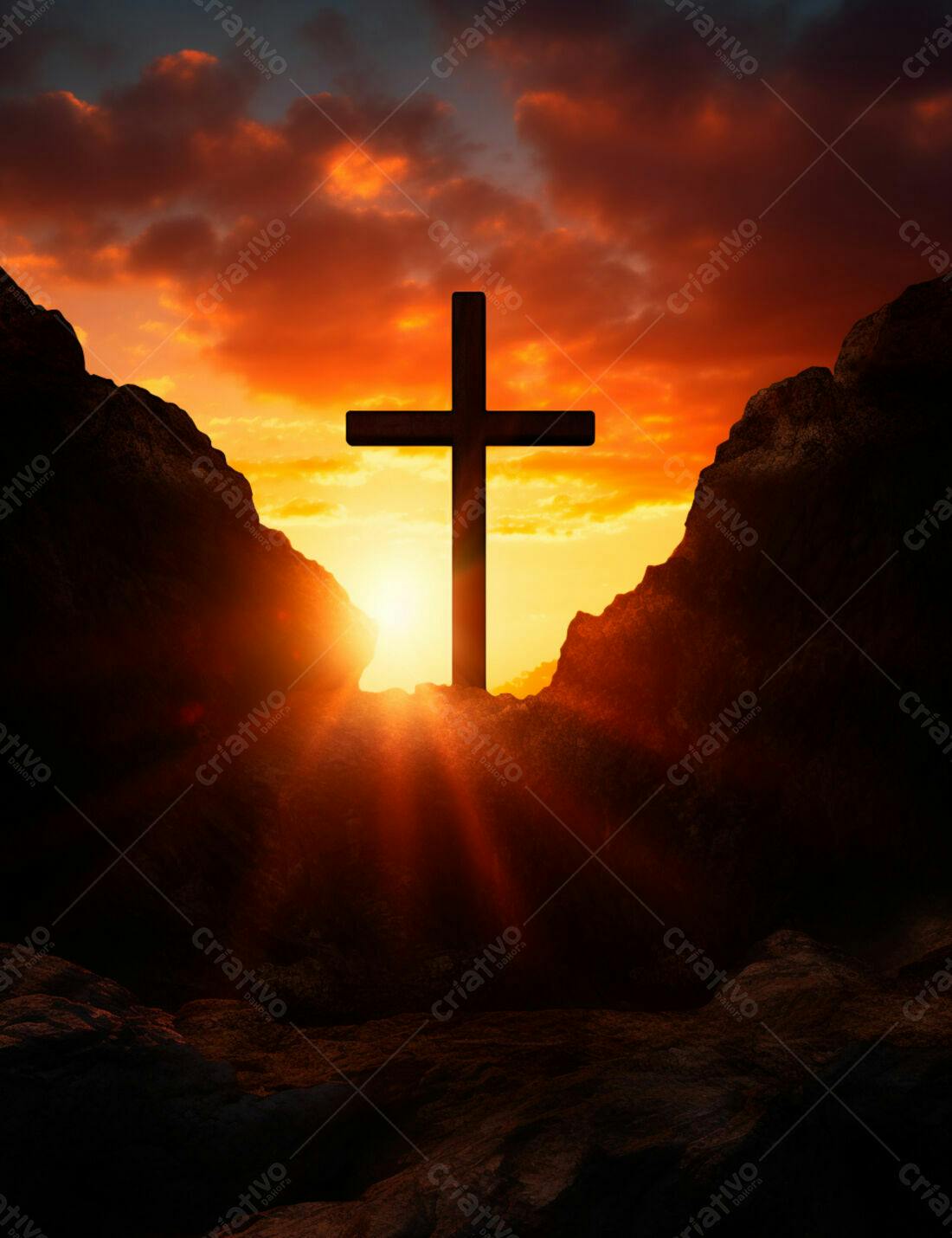 Cruz no Pôr do Sol Montanhoso