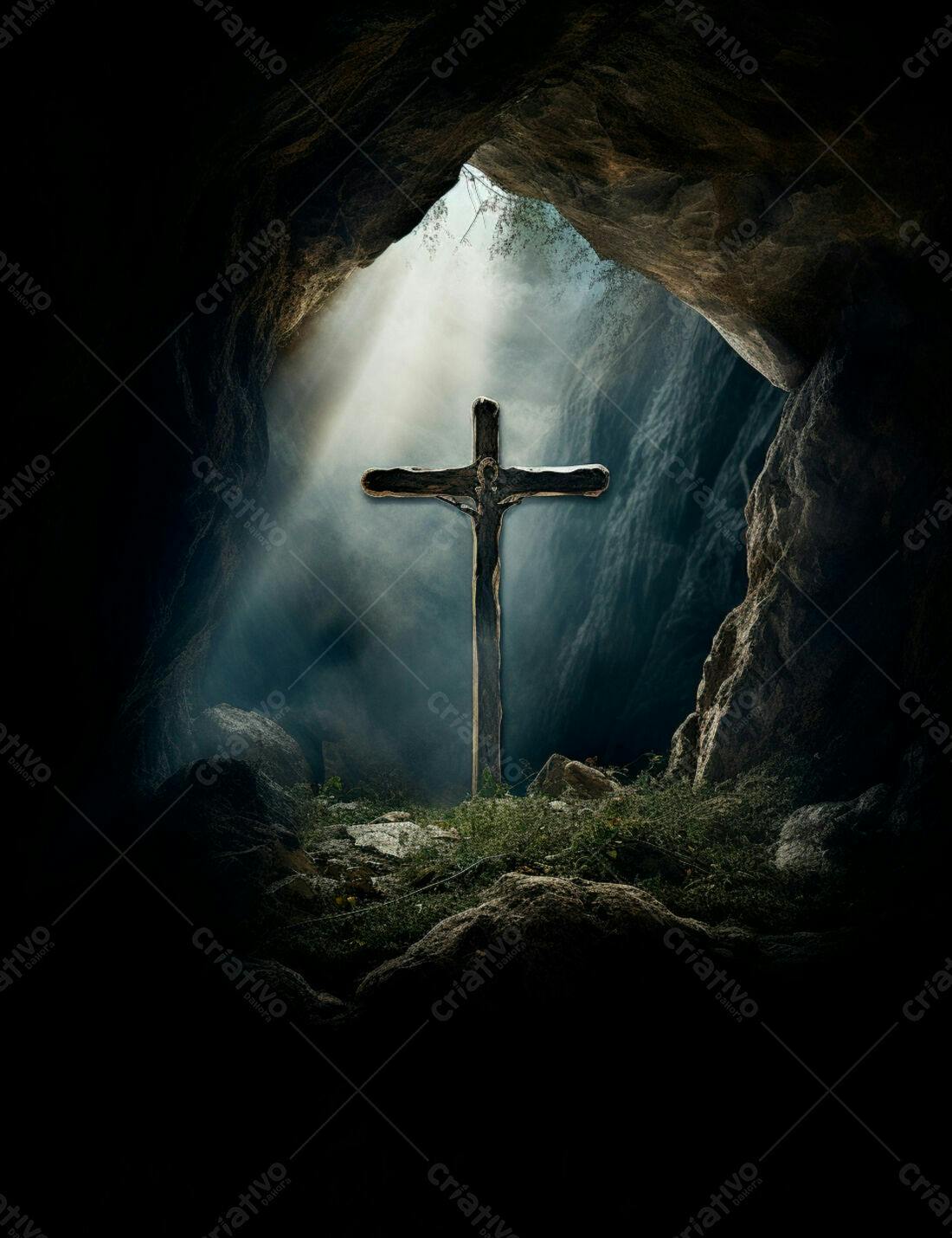 Crucifixo em gruta iluminada